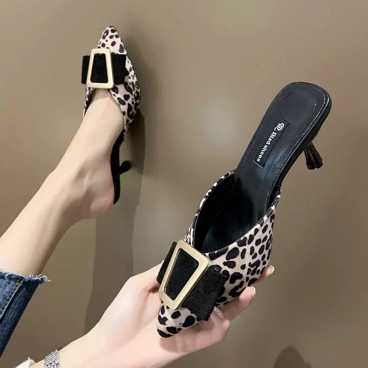 CT784 - leopard print mules pointed toe half slippers (2)