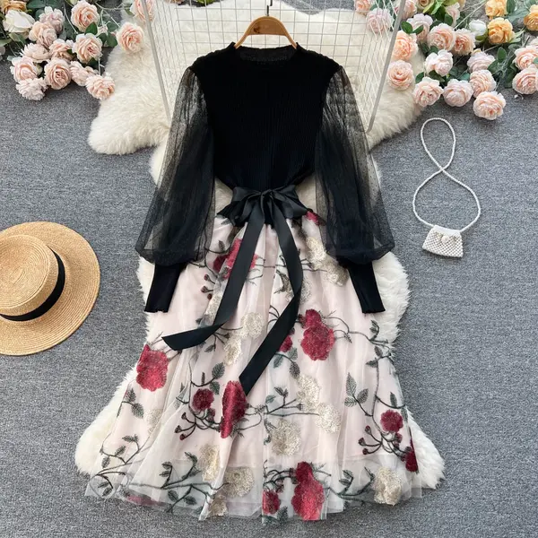 design printed patchwork skirt dress