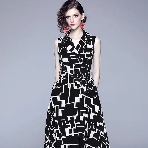 geometric print light mature style skirt dress