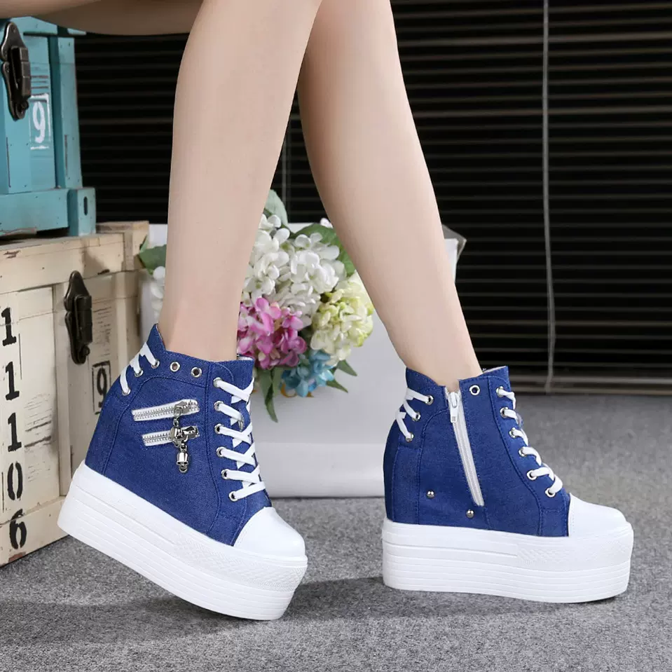 CT2246 - Heightening Lace-up Top Canvas Single Shoes (1)