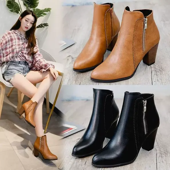 CT2281 - Retro color thick heel side zipper boots (1)