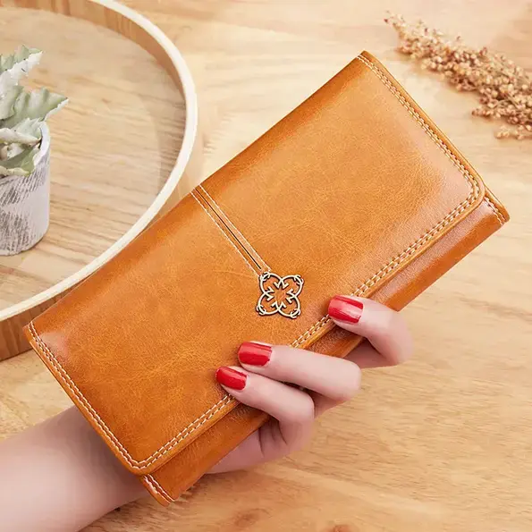 BG120 – Women’s long retro waxed leather large capacity clutch bag new mobile phone bag (3)