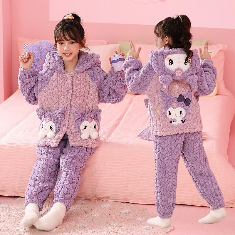 DR604 – Girls winter flannel thick hooded nightgown (2)
