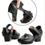 CT1003 – Women’s shoes hollow flower soft bottom mid-heel middle-aged and elderly shoes (1)