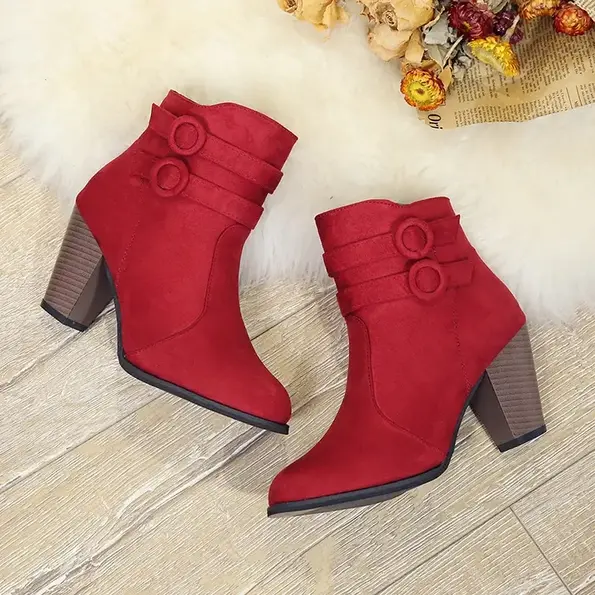 CT2126 – Women’s Autumn and winter high-heeled short boots pointed toe thick heel shoe (3)