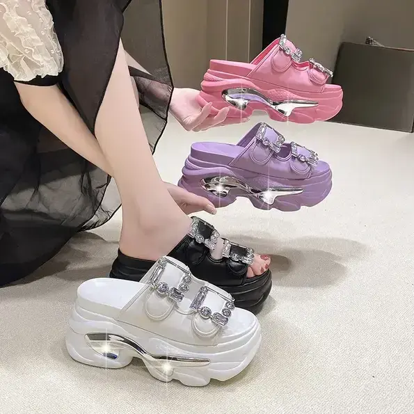 Women's - belt buckle rhinestone sandals