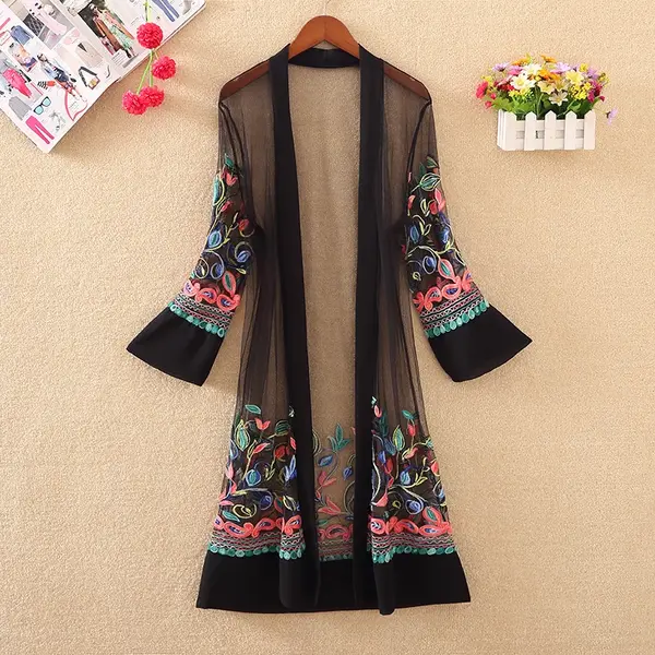 Embroidered Beach Sun Protection Cardigan Dress