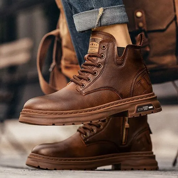 Men's spring new high-top leather casual shoes