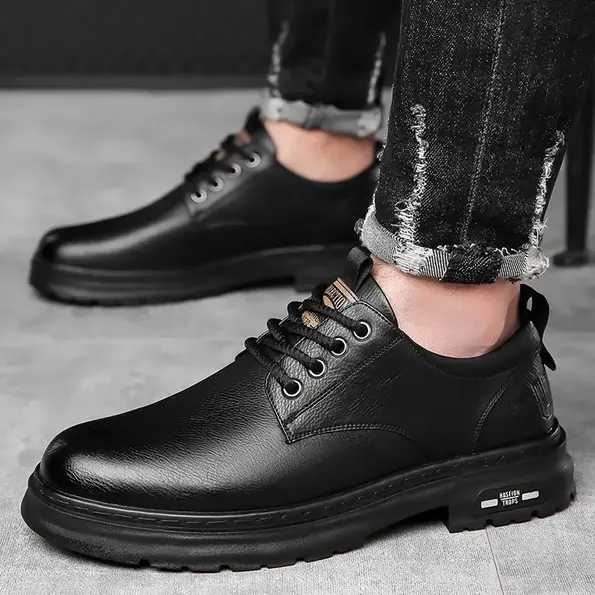 Men's trendy casual leather shoes - Black
