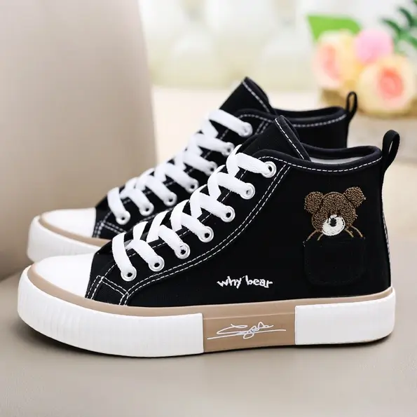 Women's Pocket Bear high top shoes  canvas shoes, versatile shoes