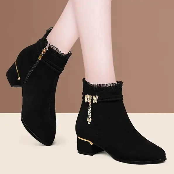 Fashionable rhinestones, thick heels cotton shoe