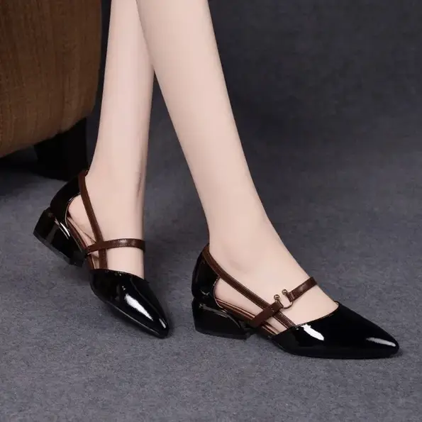 Women's mid-heel patent PU leather shoes