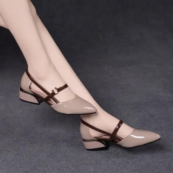 CT1235 – Women’s leather mid-heel patent PU leather shoes (1)