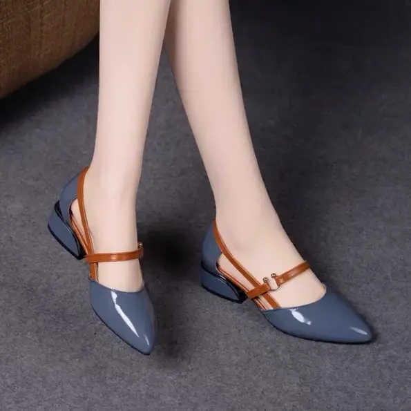 CT1235 – Women’s leather mid-heel patent PU leather shoes (1)