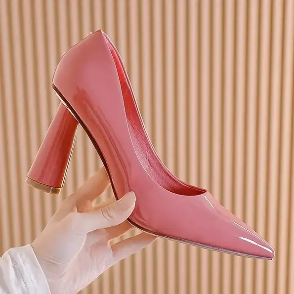 French style thick heels pointed toe shoes