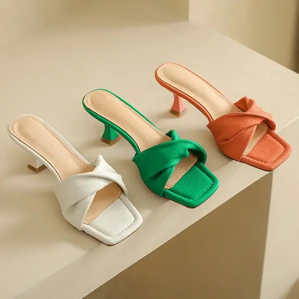 Women's summer new open-toed stiletto medium-heel slipper shoes