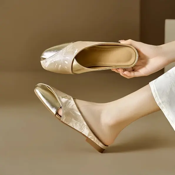 Women's printed hollow flat sandals