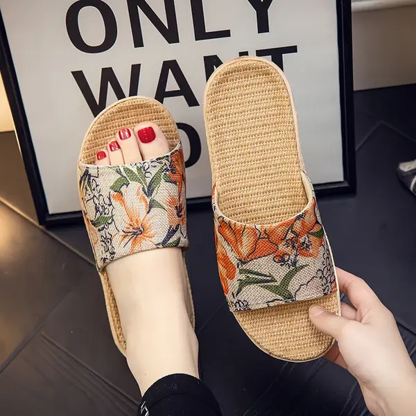 Summer linen slippers for women couples home indoor non-slip