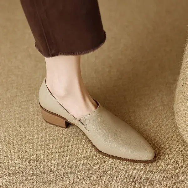 Foreign trade cross-border pointed toe slip-on soft leather loafers for women shoes