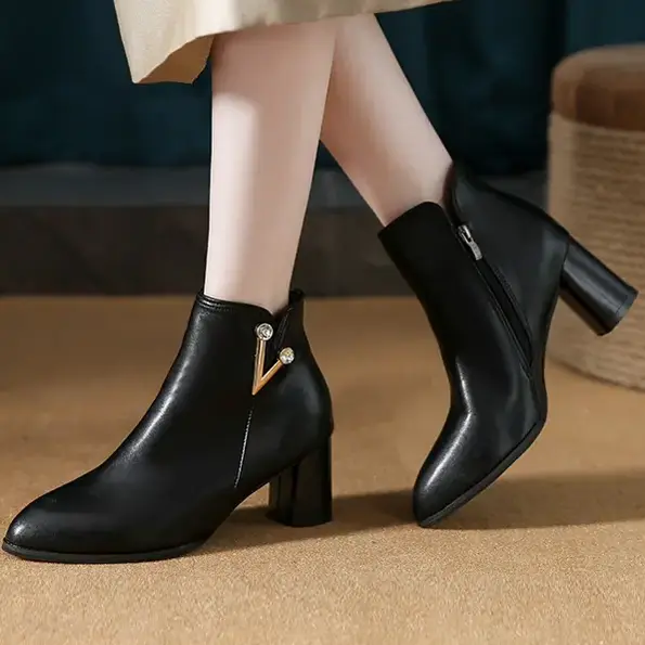 Winter Martin Boots Women's Round Toe Chunky Heel Ankle Boots