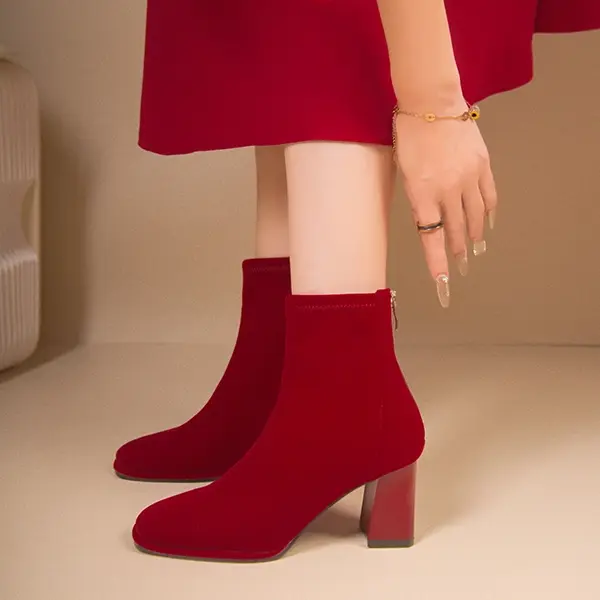 Wedding shoes for women, thick heels new style, winter high heeled ankle boots