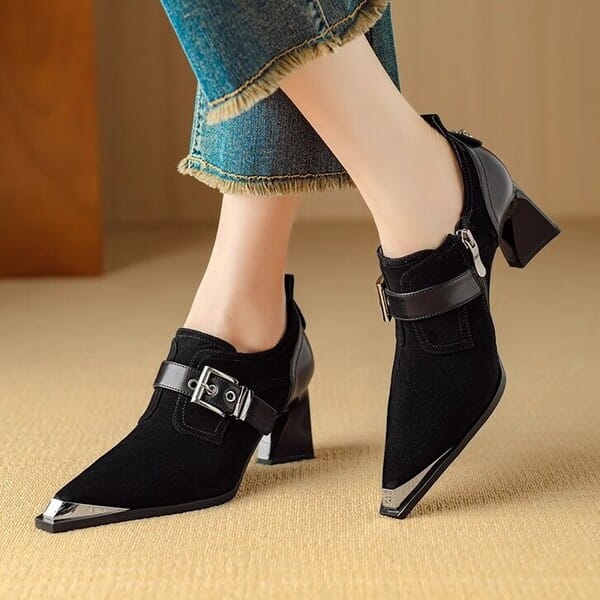 CT2574 – Retro fashion metal pointed toe thick heel deep-mouthed single shoes (1)