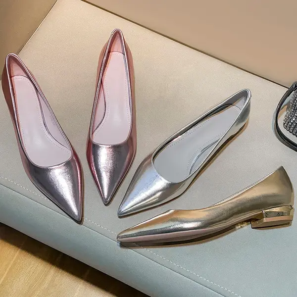 Women's silver pointed-toe chunky heel high heels