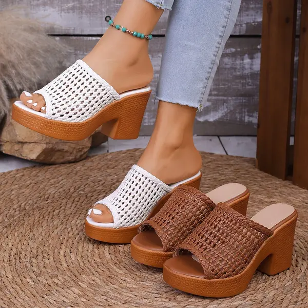 Thick-Soled Retro Wedge Heel Shoes