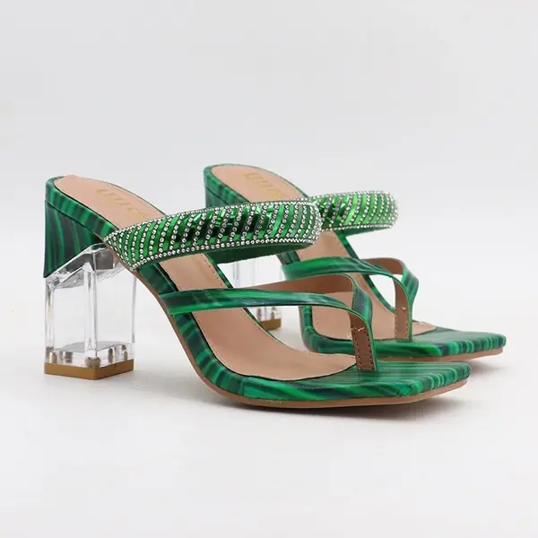Stock : New Style Stiletto Heeled Transparent Rhinestone Sandals