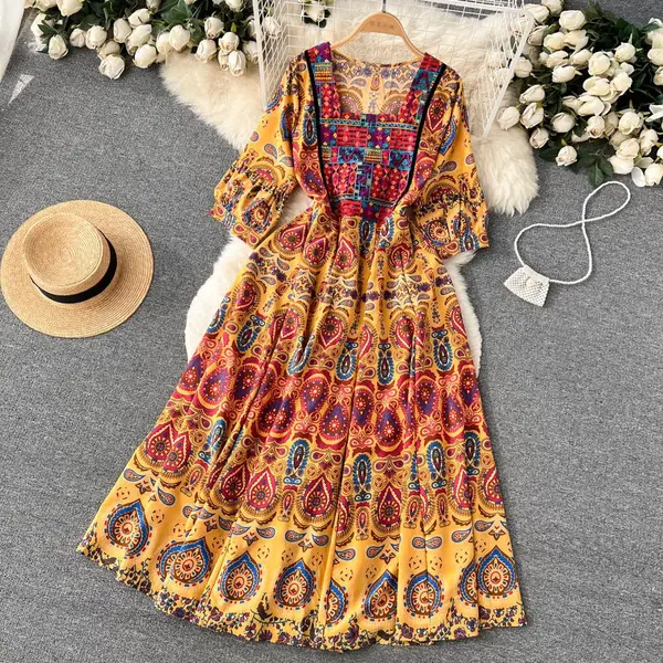 DR204 – Printed embroidery long skirt dress (4)