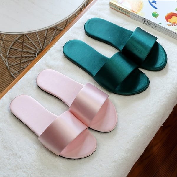 Stock : Women's Home Slippers Korean Version Satin Flat