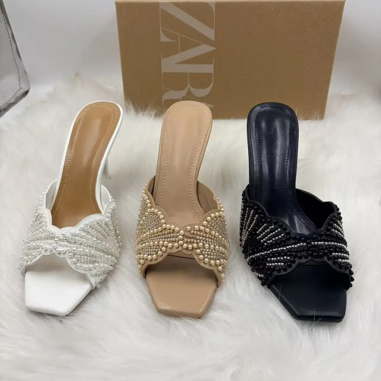 Spring Rhinestone Bow Open-Toe Stiletto Sandals for Women