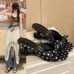 CT1267 – High-End Bow-Knot Polka Dot Irregular Heel Sandals (5)