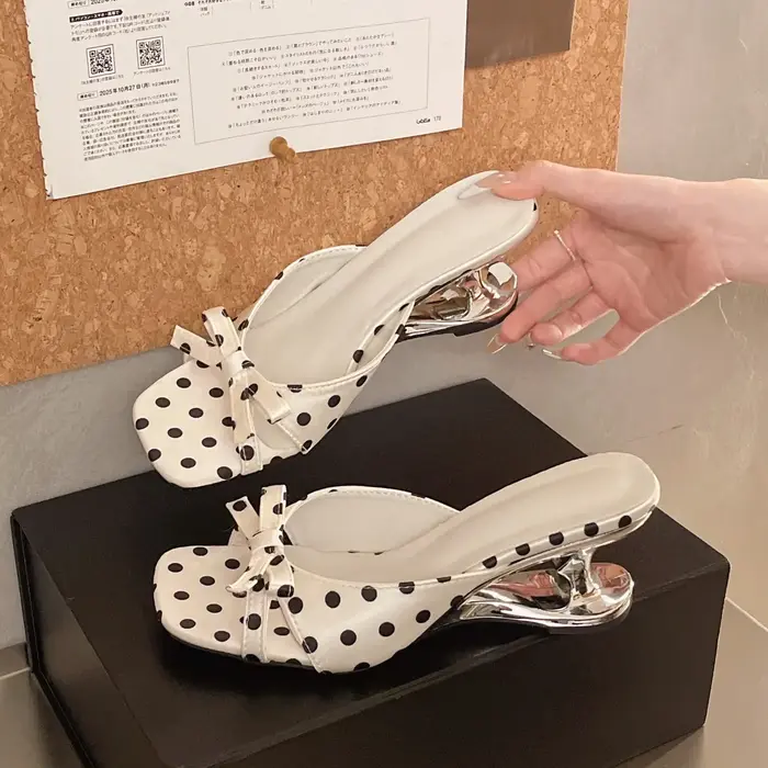 CT1267 – High-End Bow-Knot Polka Dot Irregular Heel Sandals (5)