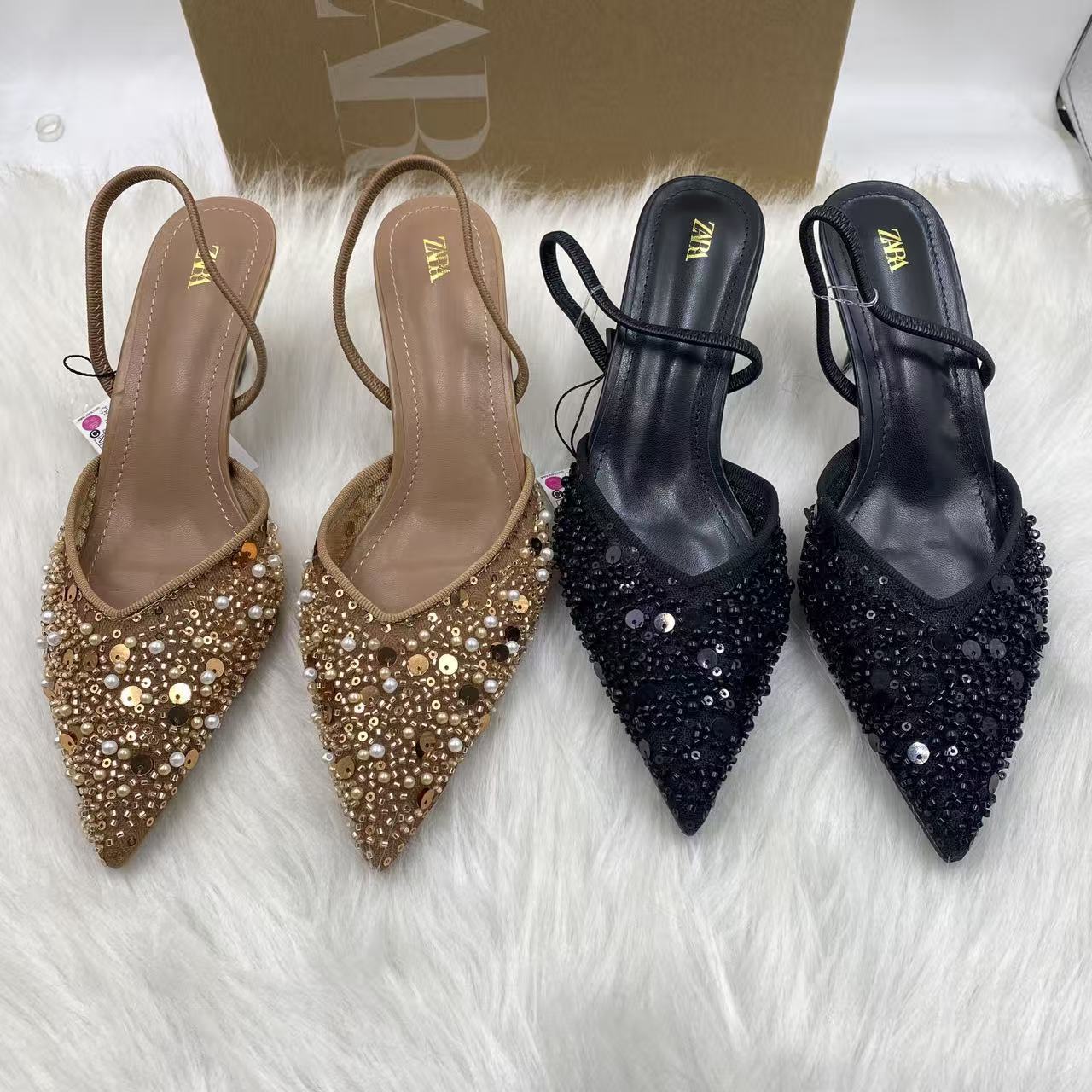 Mesh Slingback Pointed Toe Stiletto Mule Shoes