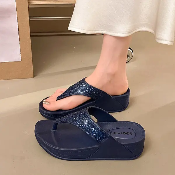 Women’s Glitter Sequin Wedge Flip-Flops