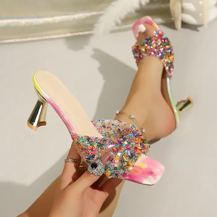 Rhinestone Irregular Heels, Elegant Sandals