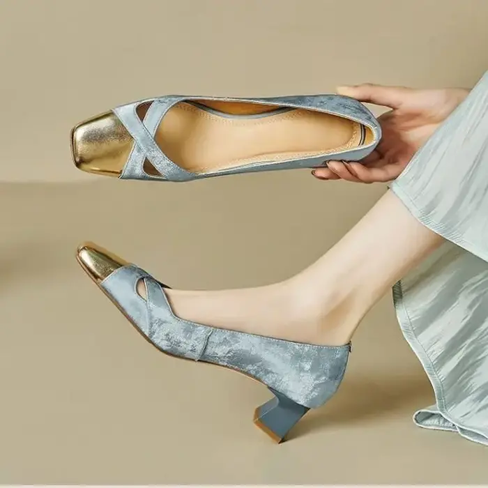 French Square-Toe Mid-Heel Chinese-Style