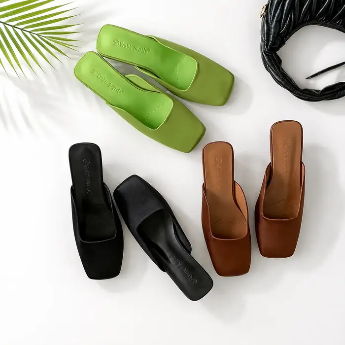 Shallow Satin Triangle Heel Mule Sandals