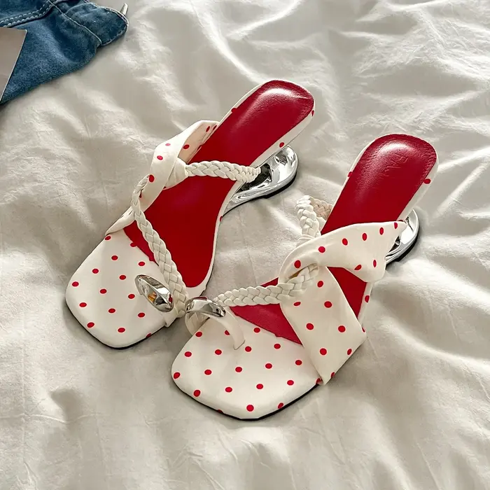 Polka dot cross strap slip-on sandals