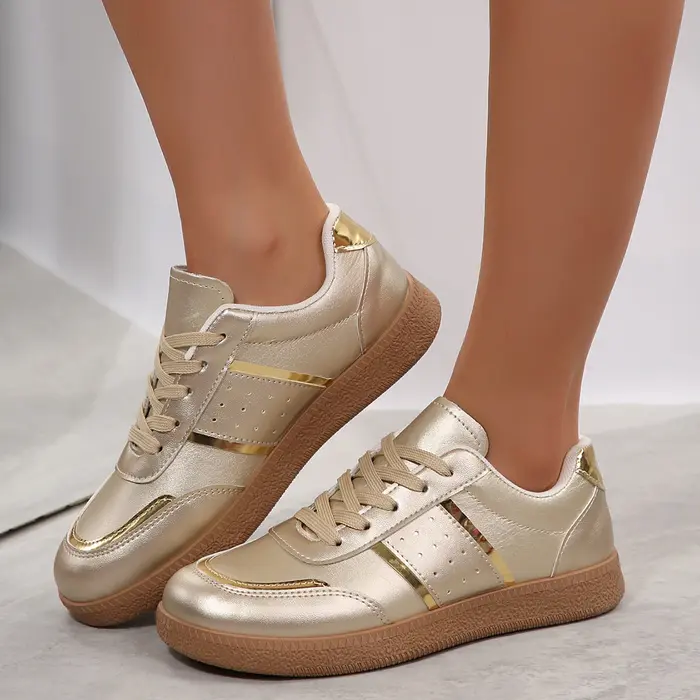 Gold Thick-Soled Sports Shoes