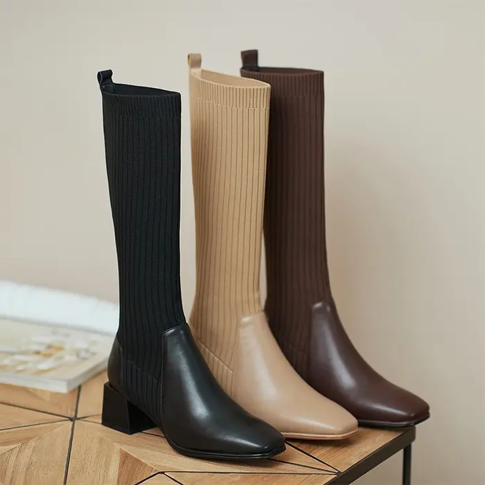 Large Size Knitted Leather Socks Boots