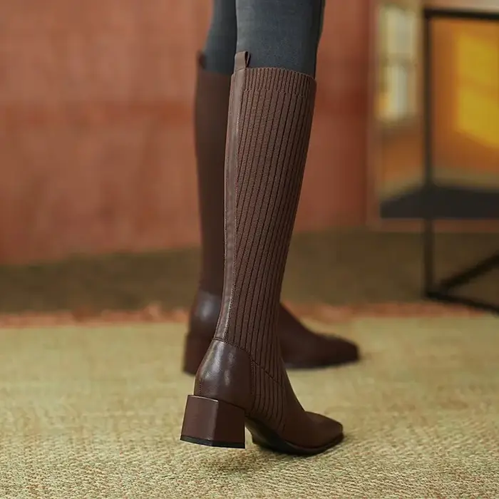 CT2623 – Large Size Knitted Leather Socks Boots (1)