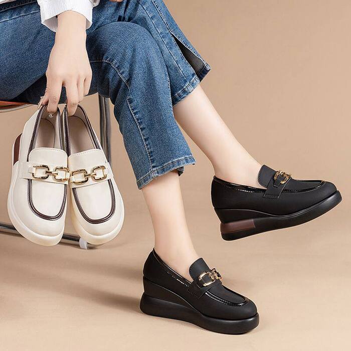 Stylish Gold Buckle Platform Shoes