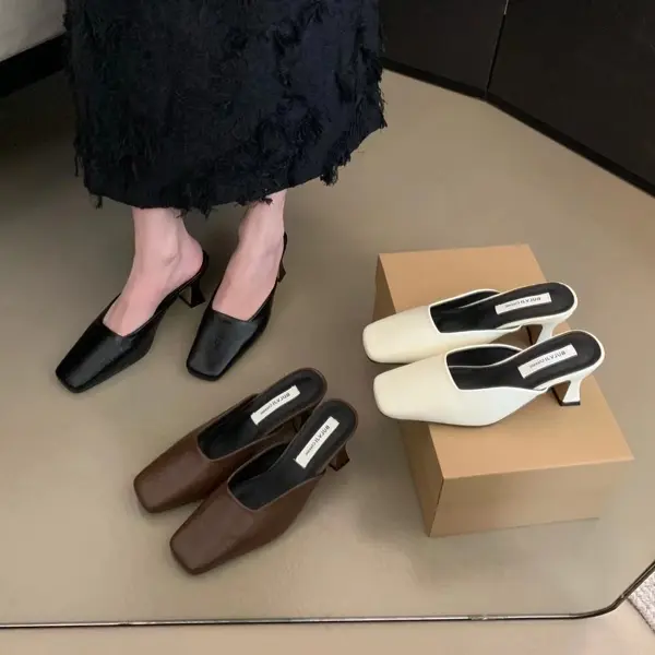Women's French-Style Chunky Heel Mule Sandals