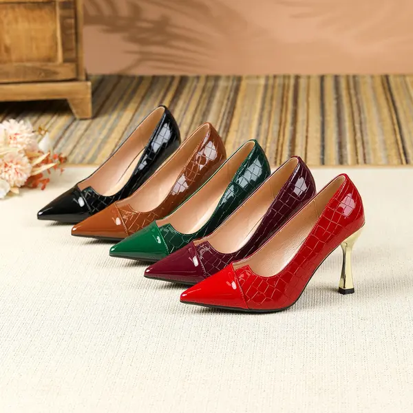 Women's Pointed Toe Patent Leather Stiletto Heels