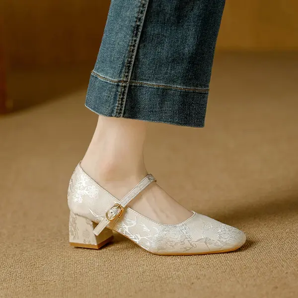 Women's Square Toe Mary Jane Chunky Heels