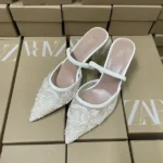 CT1330 – Women’s White Embroidered Mesh Pointed-Toe Heels (2)