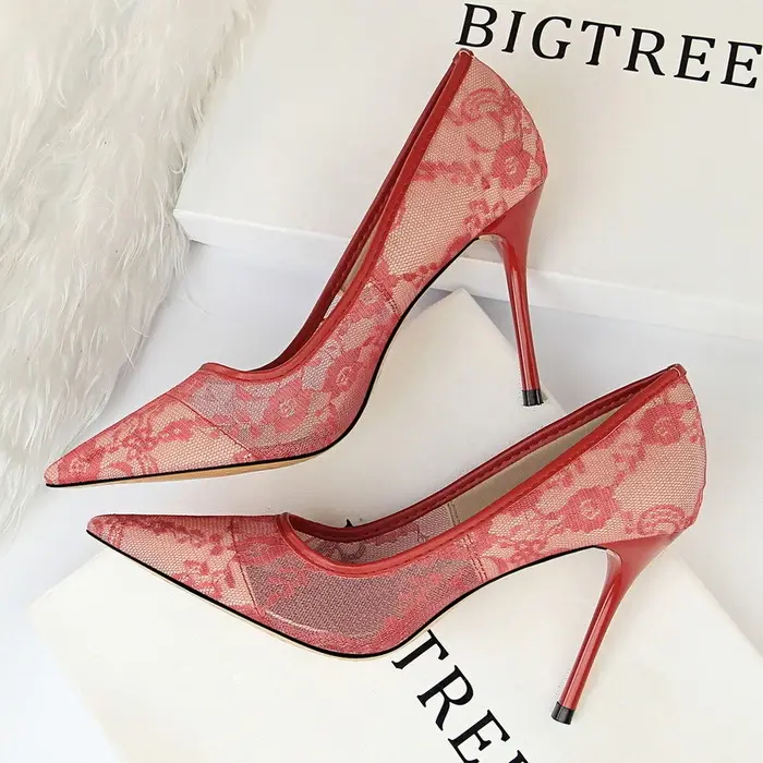 CT1340 – Shallow mouth pointed mesh hollow lace shoes (4)