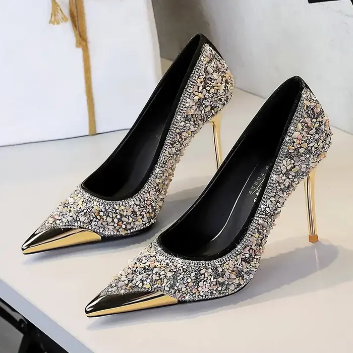 CT1345 – Rhinestone High Heels Metal Pointed Toe Shoes (5)